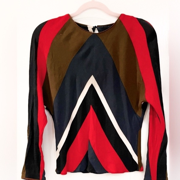 ZARA Multicolor Chevron Blouse - Red, Navy Blue, Brown cropped - Picture 6 of 7